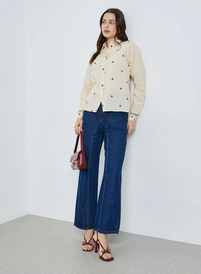 ستايلي بلوزة بأكمام طويلة ومطرز